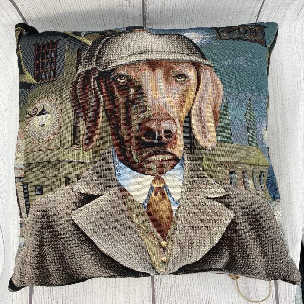Hines of Oxford Tapestry Pillow Brown Gentleman Dog Sherlock Holmes British